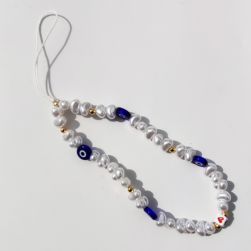 Lanyard pentru telefon din mărgele acrilice, lucrat manual, motiv ochi