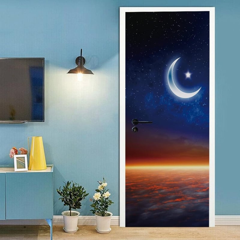 Decal perete 3D – Lună și Stele, PVC, autocolant, set 2 bucăți, decor pentru living, dormitor și baie