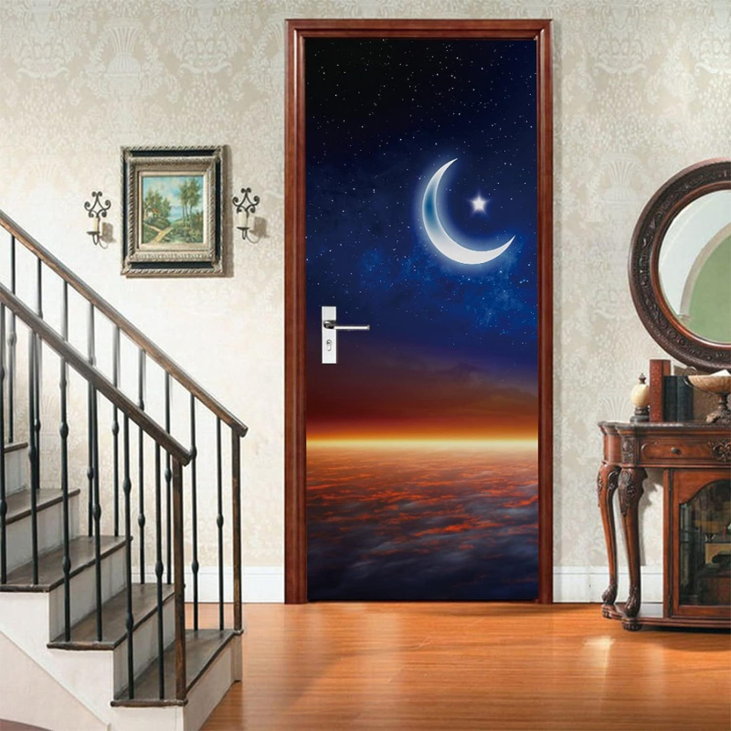 Decal perete 3D – Lună și Stele, PVC, autocolant, set 2 bucăți, decor pentru living, dormitor și baie