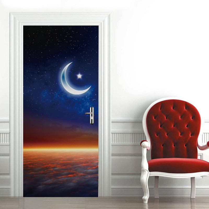 Decal perete 3D – Lună și Stele, PVC, autocolant, set 2 bucăți, decor pentru living, dormitor și baie