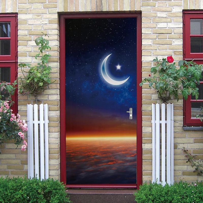 Decal perete 3D – Lună și Stele, PVC, autocolant, set 2 bucăți, decor pentru living, dormitor și baie