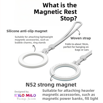 KILO MILO MagSafe magnetinis laikiklis ir žiedas krepšio pakabinimui, skaidrus dizainas, plastmasos medžiaga, bendras stilius