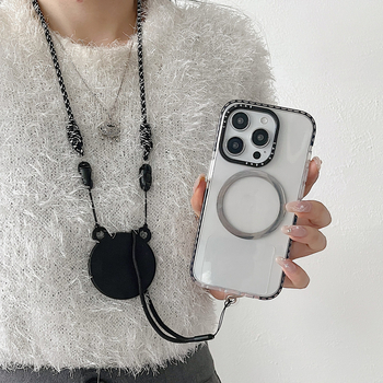 Lanac za telefon s magnetskim brzim otpuštanjem i rotirajućim kukama; materijal: magnet + ABS; nosivost: 5 kg; težina: 64,5 g; kompatibilan s iPhone 16 i Huawei.