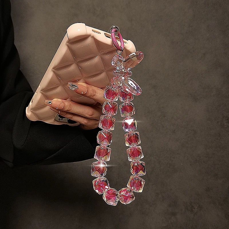 Șnur de telefon din mărgele, lucrat manual, cu pandantiv formă de fundă, PVC șnur, cataramă din plastic, personalizabil, unisex