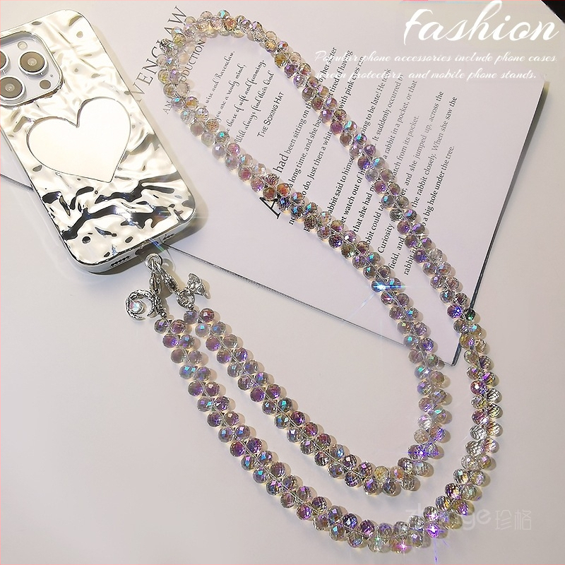 Krištolo ilga grandinė, rankų darbo, skirta telefonui ir rankinei, daugiafunkcinis moterų papuošalų grandinėlė su geometrine forma