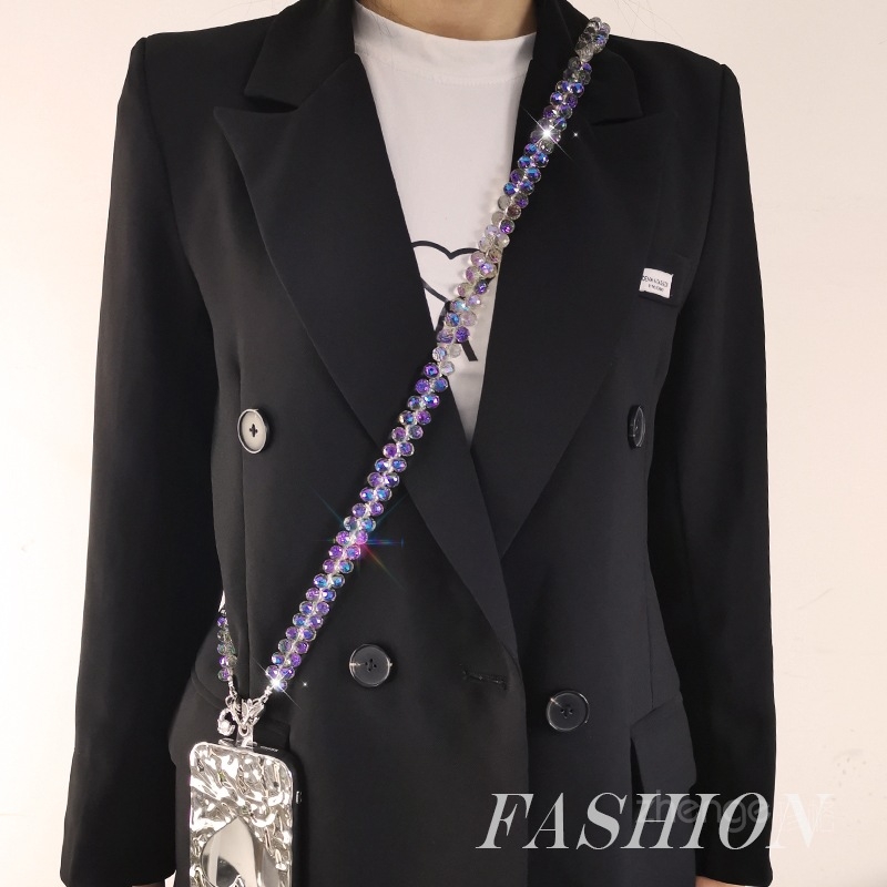 Krištolo ilga grandinė, rankų darbo, skirta telefonui ir rankinei, daugiafunkcinis moterų papuošalų grandinėlė su geometrine forma