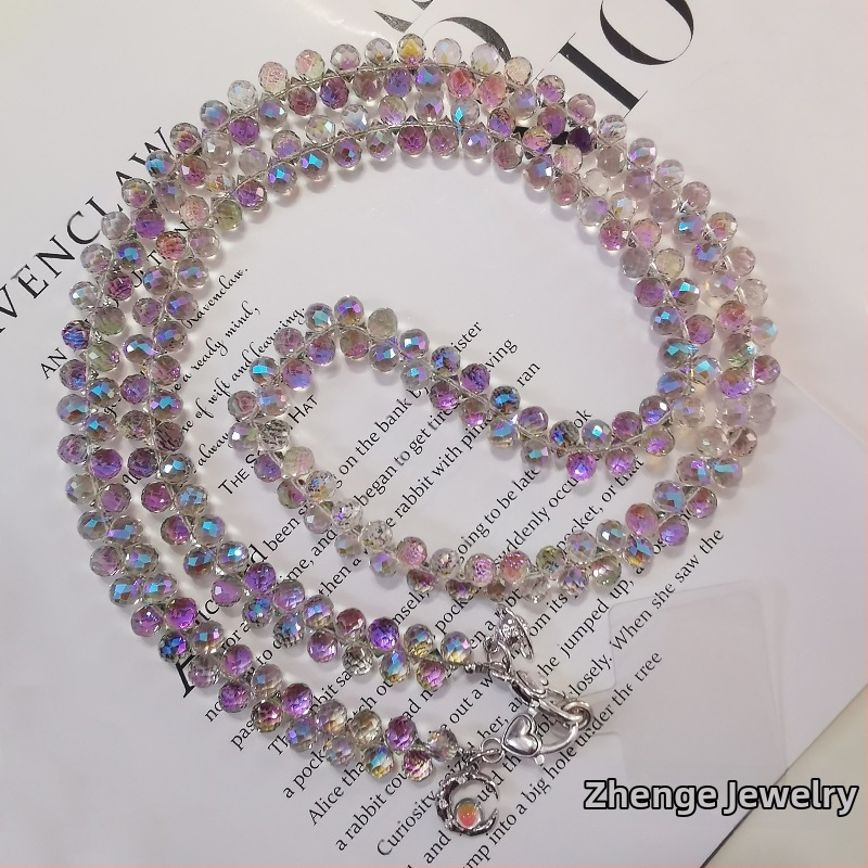 Krištolo ilga grandinė, rankų darbo, skirta telefonui ir rankinei, daugiafunkcinis moterų papuošalų grandinėlė su geometrine forma