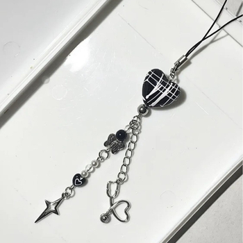 Șnur de telefon din mărgele, lucrat manual, cu inimă | Material: Plastic/Rășină | Stil: dulce, ornament pentru geantă | Model: Dragoste, Picături de apă, clopot | Lansare vară 2024