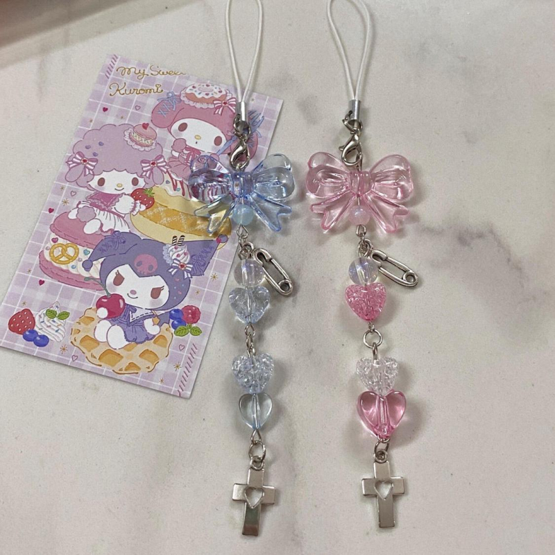 Șnur de telefon din mărgele, lucrat manual, cu inimă | Material: Plastic/Rășină | Stil: dulce, ornament pentru geantă | Model: Dragoste, Picături de apă, clopot | Lansare vară 2024