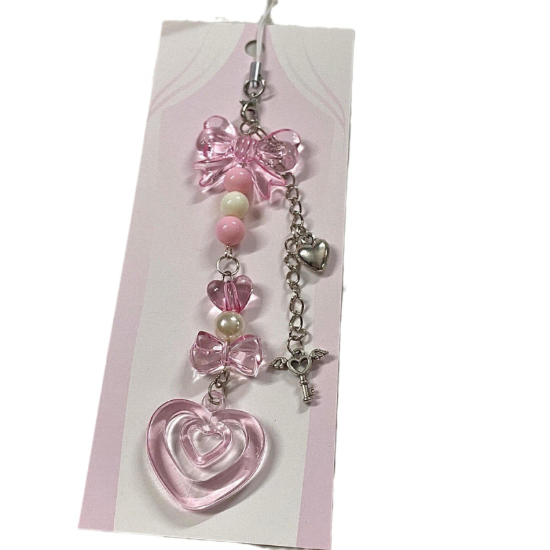 Șnur de telefon din mărgele, lucrat manual, cu inimă | Material: Plastic/Rășină | Stil: dulce, ornament pentru geantă | Model: Dragoste, Picături de apă, clopot | Lansare vară 2024