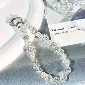 Λουρί κινητού για άνδρες και γυναίκες με χάντρες και στρας, χειροποίητο, πλαστικό υλικό, νάιλον κορδόνι, μεταλλική αγκράφα