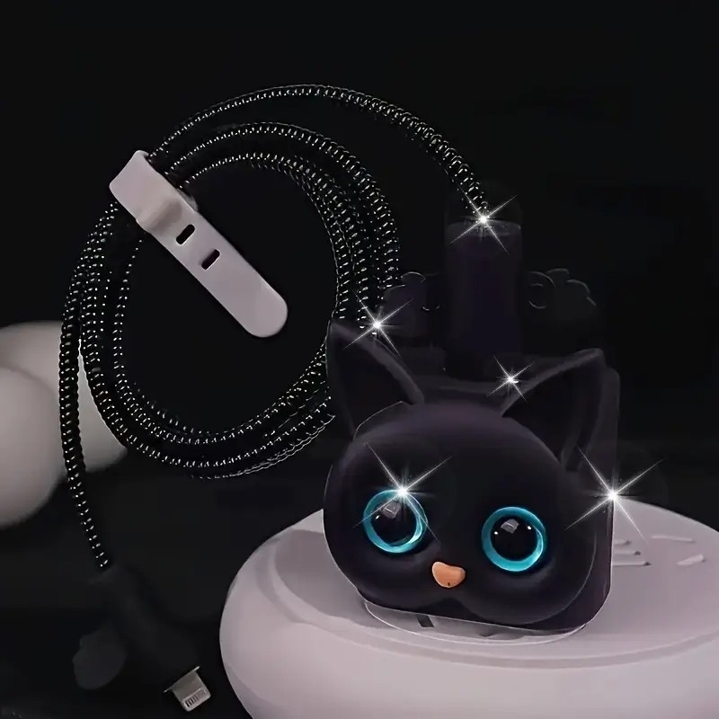 TPU защитен калъф с дизайн на котка в стил карикатура за Apple iPhone 14 кабел за данни и 20W зарядно