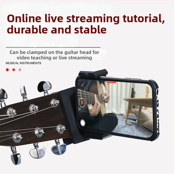 Στήριγμα τηλεφώνου για κιθάρα και ουκουλέλε — κάθετος κλιπ, περιστρεφόμενος, καθολική συμβατότητα με μουσικά όργανα