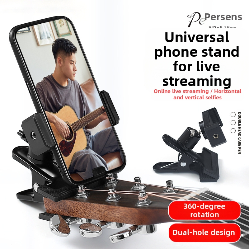 Držiak na telefón pre gitaru a ukulele — zvislý klip, otočný, univerzálny doplnok pre hudobné nástroje