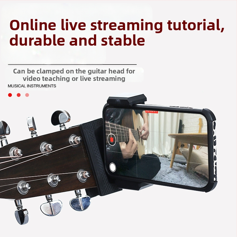 Držiak na telefón pre gitaru a ukulele — zvislý klip, otočný, univerzálny doplnok pre hudobné nástroje