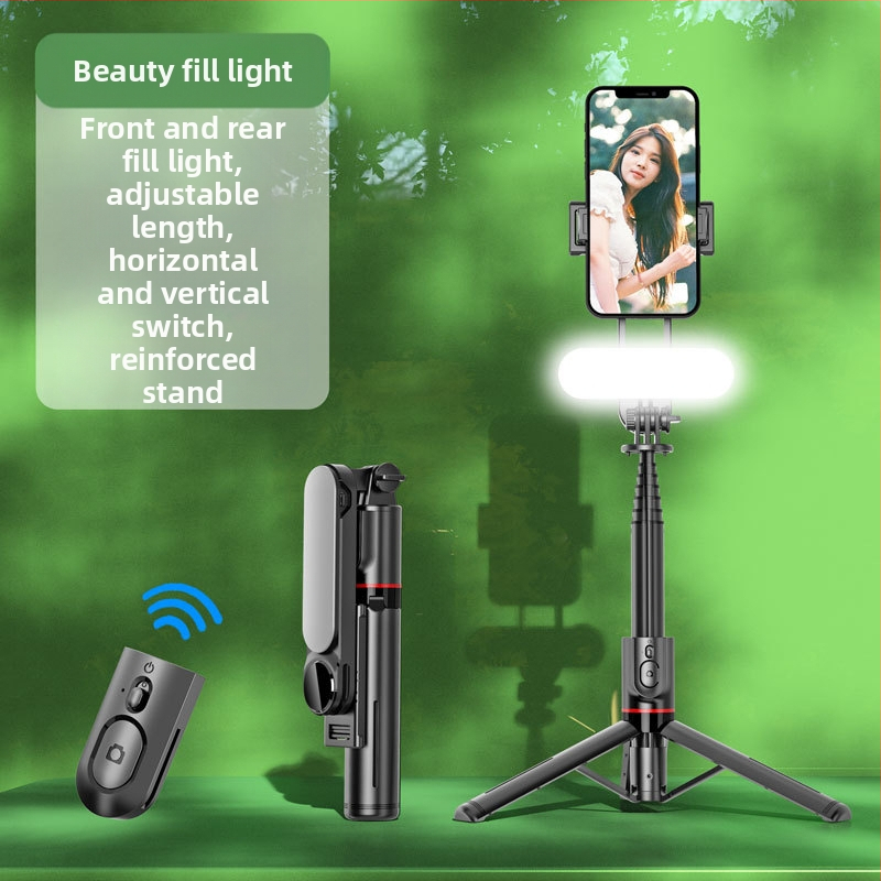 L15 Atjungiamas grožio šviesos selfių lazda, nerūdijančio plieno, išsiplečiantis trikojis stovas, Bluetooth nuotolinio valdymo pultelis