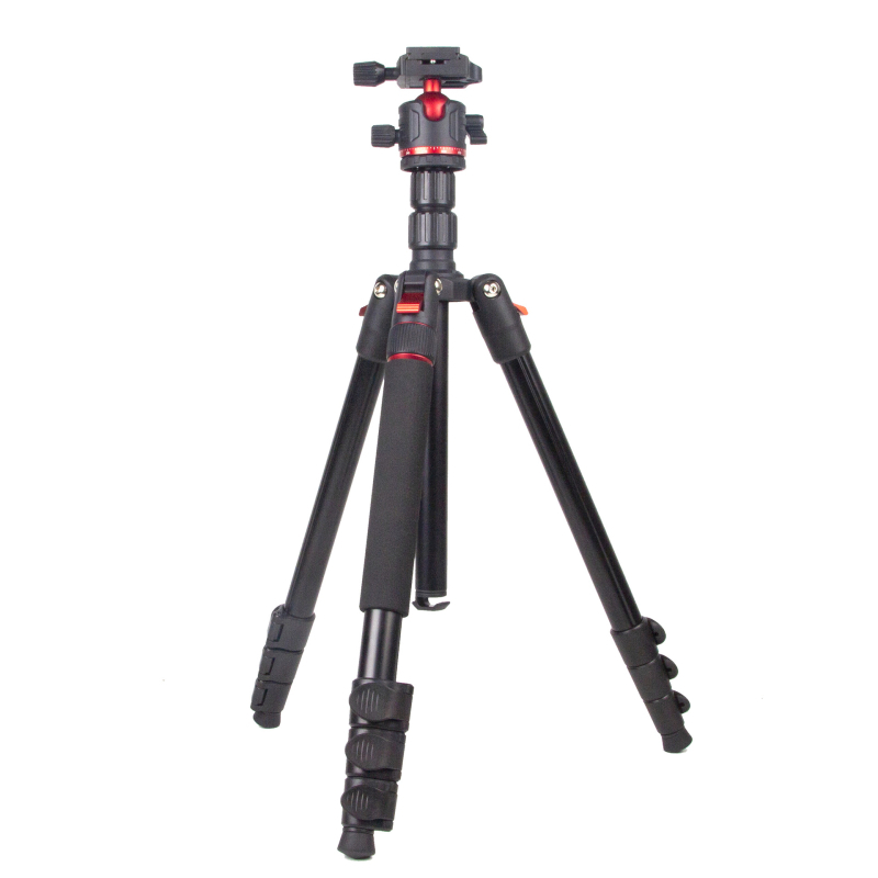 Kameras statīvs, 4 sekciju alumīnija sakausējums, sfēriska pan-tilt galva, ātrās atbrīvošanas plāksne, svars 1,4 kg