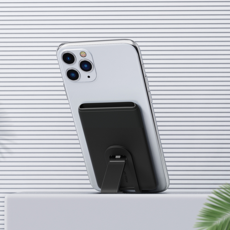 Silicon telefono dėklas su kortelių laikikliu ir stovu – unisex, atskiras įpakavimas, karšto presavimo procesas