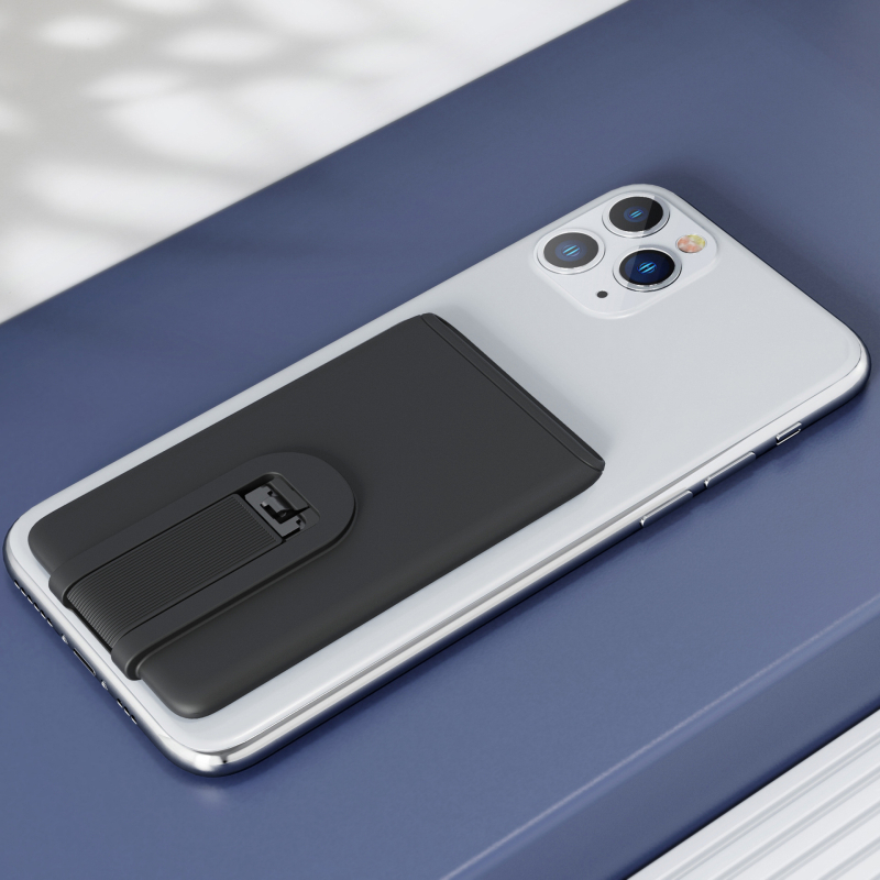 Silicon telefono dėklas su kortelių laikikliu ir stovu – unisex, atskiras įpakavimas, karšto presavimo procesas