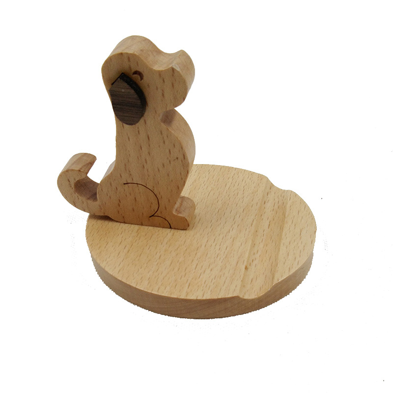Suport pentru telefon din lemn, în formă de cățeluș, Puppy model, universal.