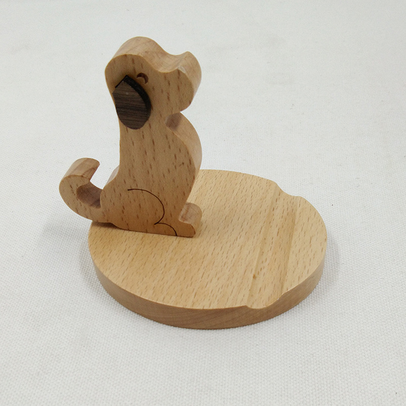 Suport pentru telefon din lemn, în formă de cățeluș, Puppy model, universal.
