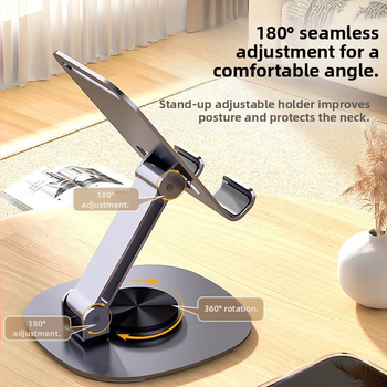 Galda tālruņa statīvs no sakausējuma, 360° pagrieziens, pārnēsājams un salokāms