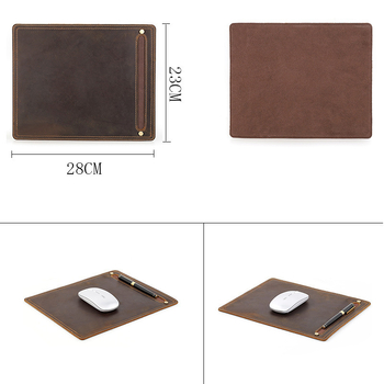 Mažas pelės kilimėlis iš Crazy Horse odos su rašiklio skyriaus kišene, kvadratinis biuro kilimėlis, vienpusis, OEM pritaikymas