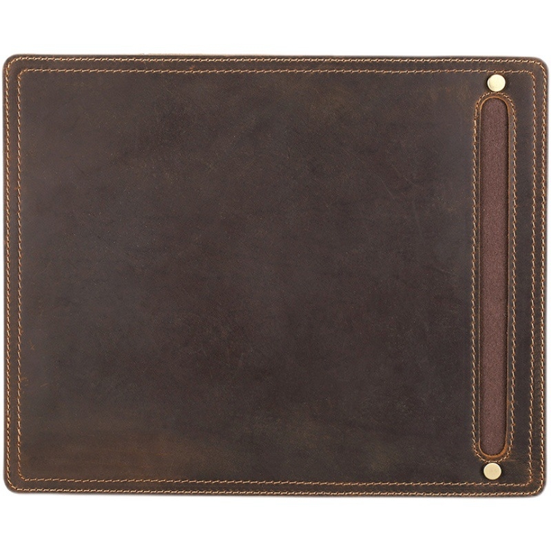 Mažas pelės kilimėlis iš Crazy Horse odos su rašiklio skyriaus kišene, kvadratinis biuro kilimėlis, vienpusis, OEM pritaikymas