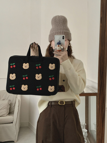 Corduroy nešiojamojo kompiuterio krepšys su meškos motyvu, 180 laipsnių atidarymas, didelė talpa, daugiafunkcinis saugojimas, unisex