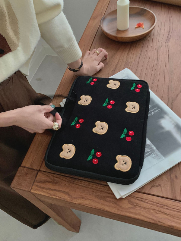 Corduroy nešiojamojo kompiuterio krepšys su meškos motyvu, 180 laipsnių atidarymas, didelė talpa, daugiafunkcinis saugojimas, unisex