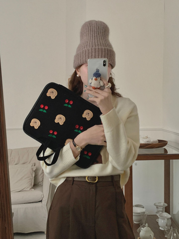 Corduroy nešiojamojo kompiuterio krepšys su meškos motyvu, 180 laipsnių atidarymas, didelė talpa, daugiafunkcinis saugojimas, unisex