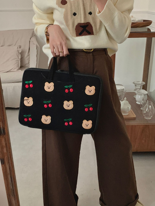 Corduroy nešiojamojo kompiuterio krepšys su meškos motyvu, 180 laipsnių atidarymas, didelė talpa, daugiafunkcinis saugojimas, unisex