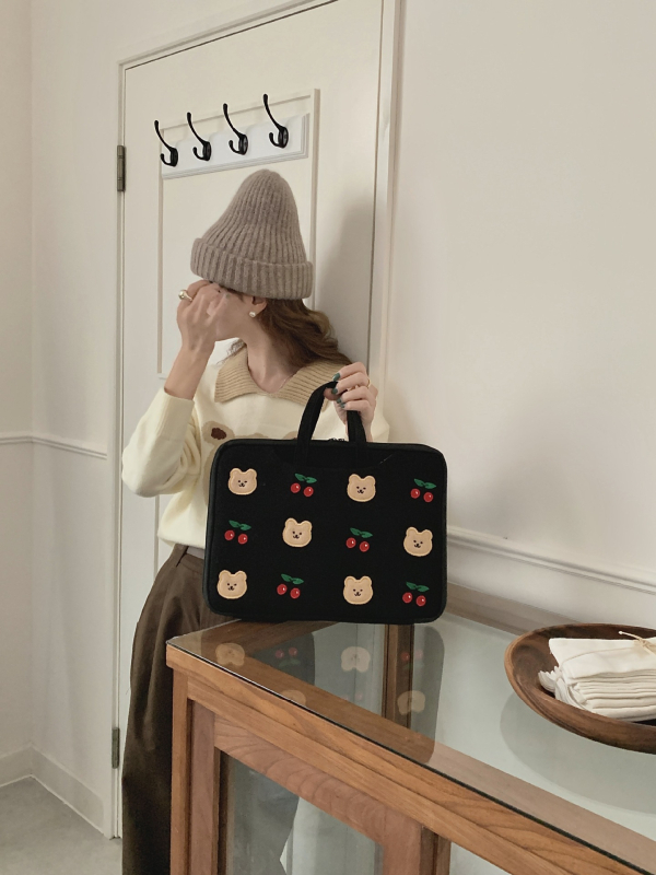 Corduroy nešiojamojo kompiuterio krepšys su meškos motyvu, 180 laipsnių atidarymas, didelė talpa, daugiafunkcinis saugojimas, unisex