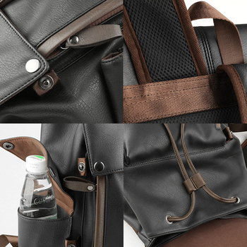 Ανδρικό PU δερμάτινο σακβίδιο για ταξίδι, αδιάβροχο, χωρητικότητας 20–35 L, κατάλληλο για φορητό έως 15 ιντσών, με κυρτές ιμάντες ώμου