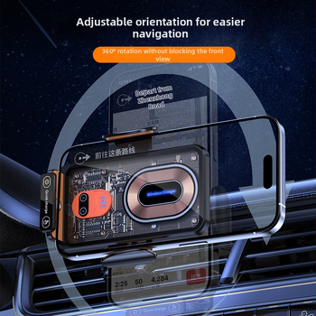 Безжично зарядно за автомобил с държач за въздушен отвор, магнитна всмукваща глава, метално-стъклена конструкция, универсално за телефони, 15W