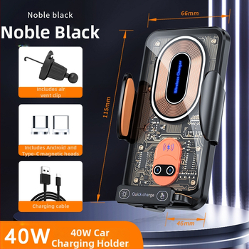Безжично зарядно за автомобил с държач за въздушен отвор, магнитна всмукваща глава, метално-стъклена конструкция, универсално за телефони, 15W
