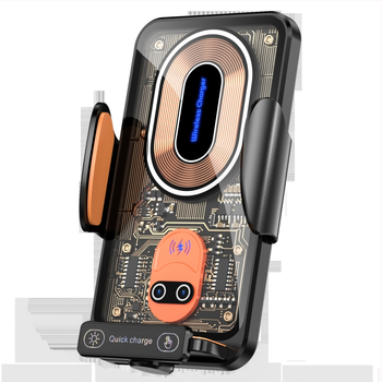 Безжично зарядно за автомобил с държач за въздушен отвор, магнитна всмукваща глава, метално-стъклена конструкция, универсално за телефони, 15W