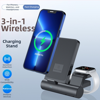 3-in-1 belaidžio įkrovimo stalinis laikiklis telefonui, laikrodžiui ir ausinėms – išimamas ir sulankstomas, 15W QC3.0
