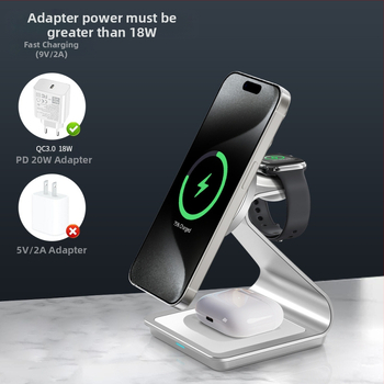 Tri viename belaidis automobilinis įkroviklis su magnetine įkrova ir švelniu marquee šviesos efektu, belaidis išvestis 3–15W, bendra galia iki 22W