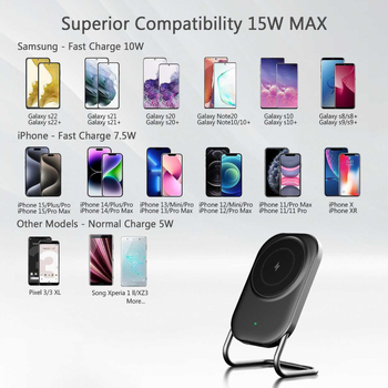 MagSafe magnetinis belaidis įkroviklis su staliniu laikikliu, vertikaliam įkrovimui išmaniesiems telefonams — 15W maksimali galia, QC3.0 greitas įkrovimas