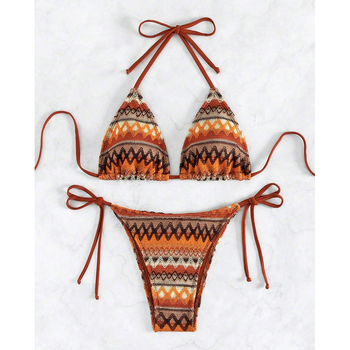 Женски секси плетен бикини бански с подплънки за бюста, без гръб, 82% полиестер, за плуване