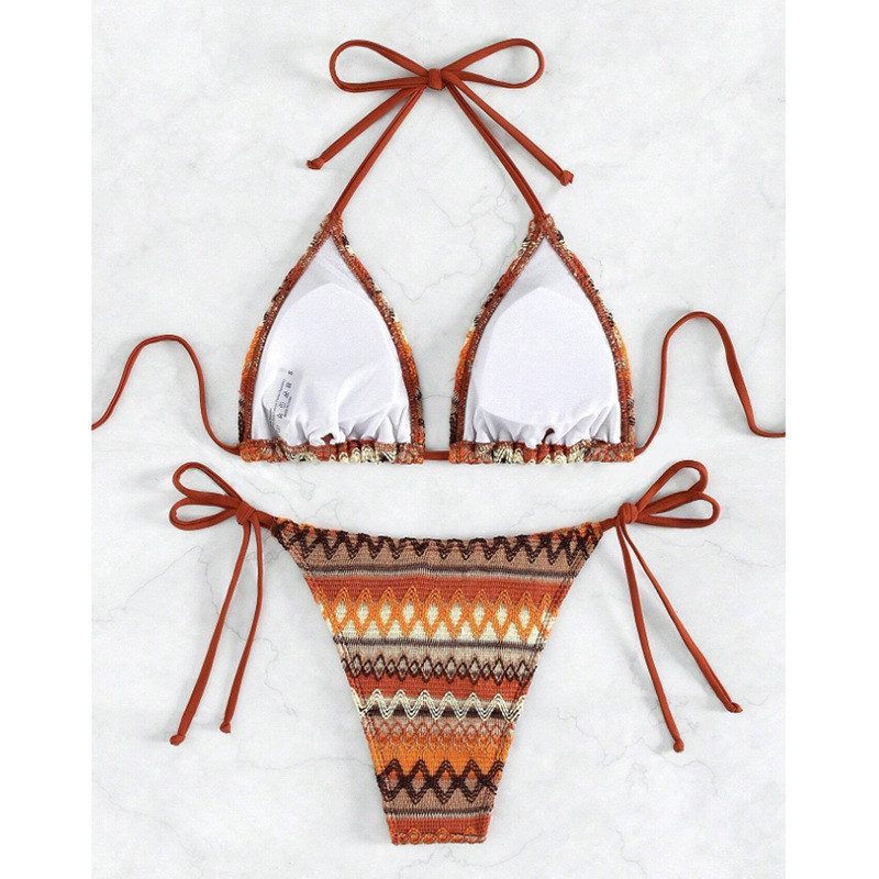 Женски секси плетен бикини бански с подплънки за бюста, без гръб, 82% полиестер, за плуване