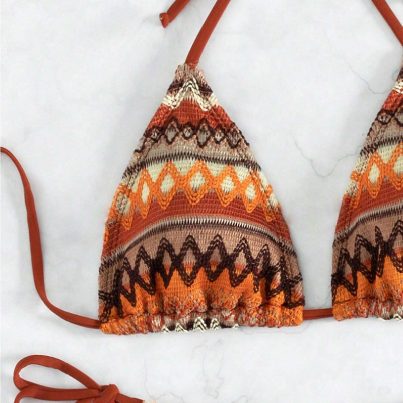Женски секси плетен бикини бански с подплънки за бюста, без гръб, 82% полиестер, за плуване