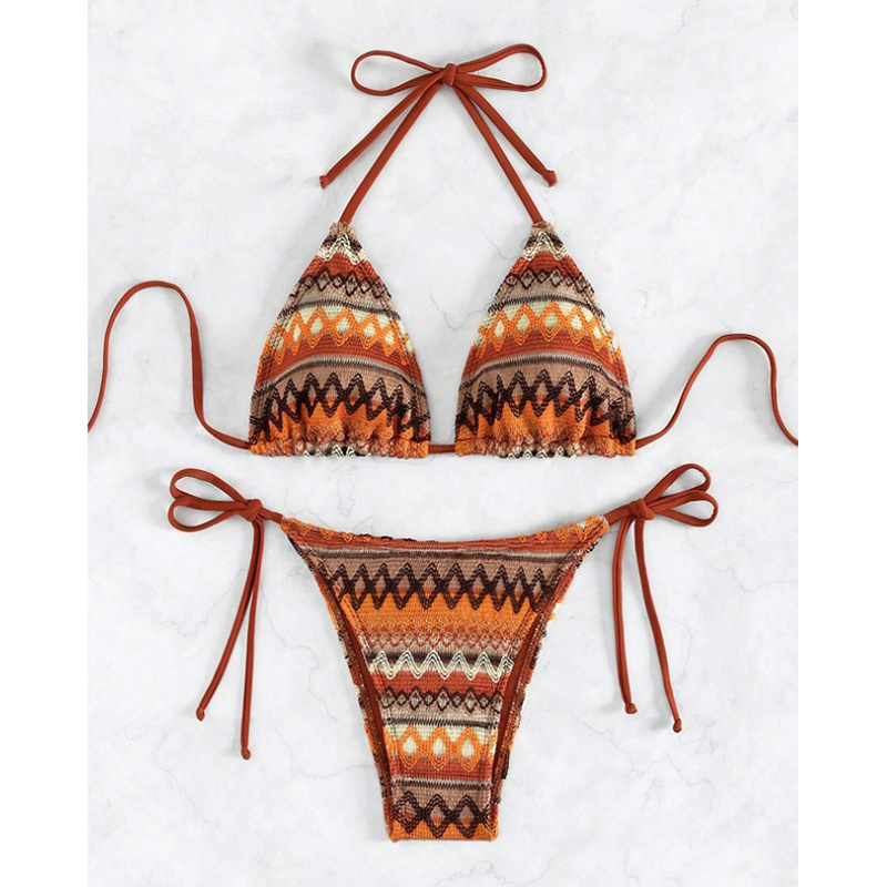 Женски секси плетен бикини бански с подплънки за бюста, без гръб, 82% полиестер, за плуване