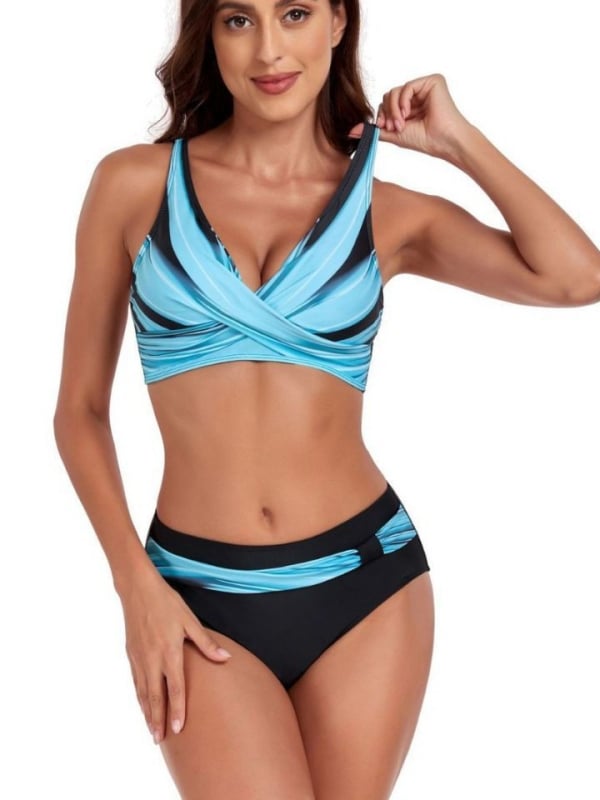 Costum de baie din două piese pentru femei, imprimeu floral, design sexy cu spate decupat, cupe cu bureți, material poliester cu căptușeală din spandex (82% poliester, 18% spandex).