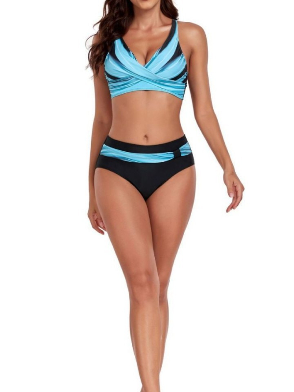 Costum de baie din două piese pentru femei, imprimeu floral, design sexy cu spate decupat, cupe cu bureți, material poliester cu căptușeală din spandex (82% poliester, 18% spandex).