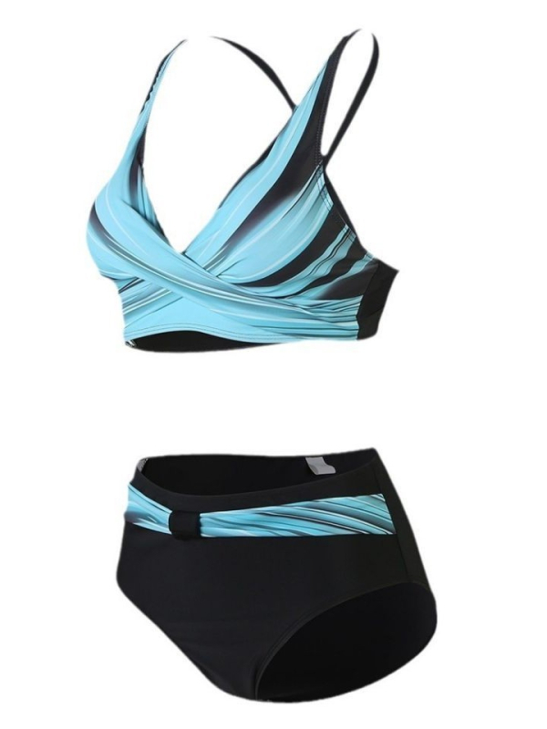 Costum de baie din două piese pentru femei, imprimeu floral, design sexy cu spate decupat, cupe cu bureți, material poliester cu căptușeală din spandex (82% poliester, 18% spandex).