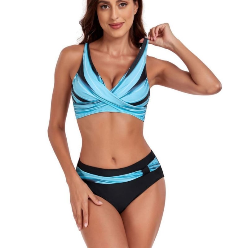 Costum de baie din două piese pentru femei, imprimeu floral, design sexy cu spate decupat, cupe cu bureți, material poliester cu căptușeală din spandex (82% poliester, 18% spandex).