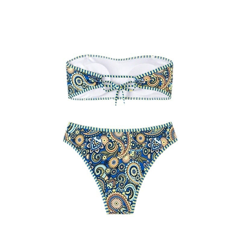 Bez naramenica bikini s cvjetnim uzorkom i jastučićima za grudi, poliester 82% + podstava od spandexa 18%, za plivanje