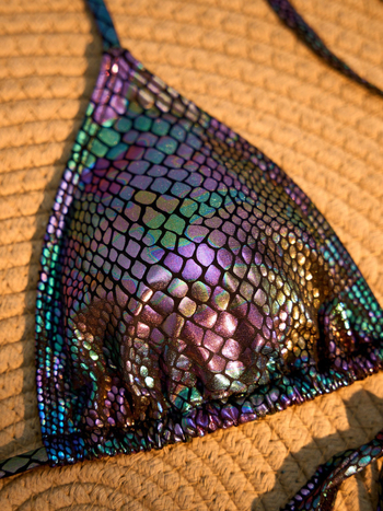 Γυναικείο μαγιό δύο τεμαχίων: λαιμός με κορδόνι, ανοιχτή πλάτη, push-up, σμιλευτικός σχεδιασμός, εκτύπωση πολυεστέρα (85% πολυεστέρας, επένδυση 15%)